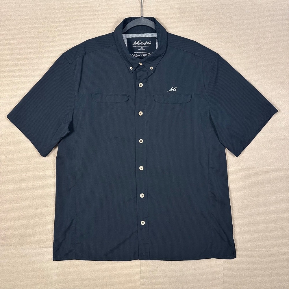 Mojo Sportswear Fishing Shirt Mens XL Black Short Sleeve Ripstop Hiking Outdoors